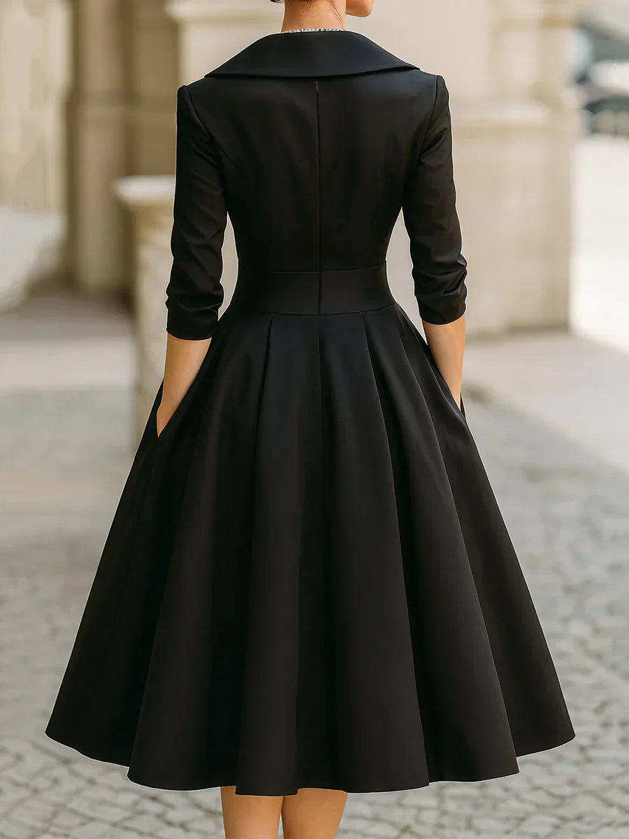 Claudia - 3/4 Sleeve A-Line Midi Dress
