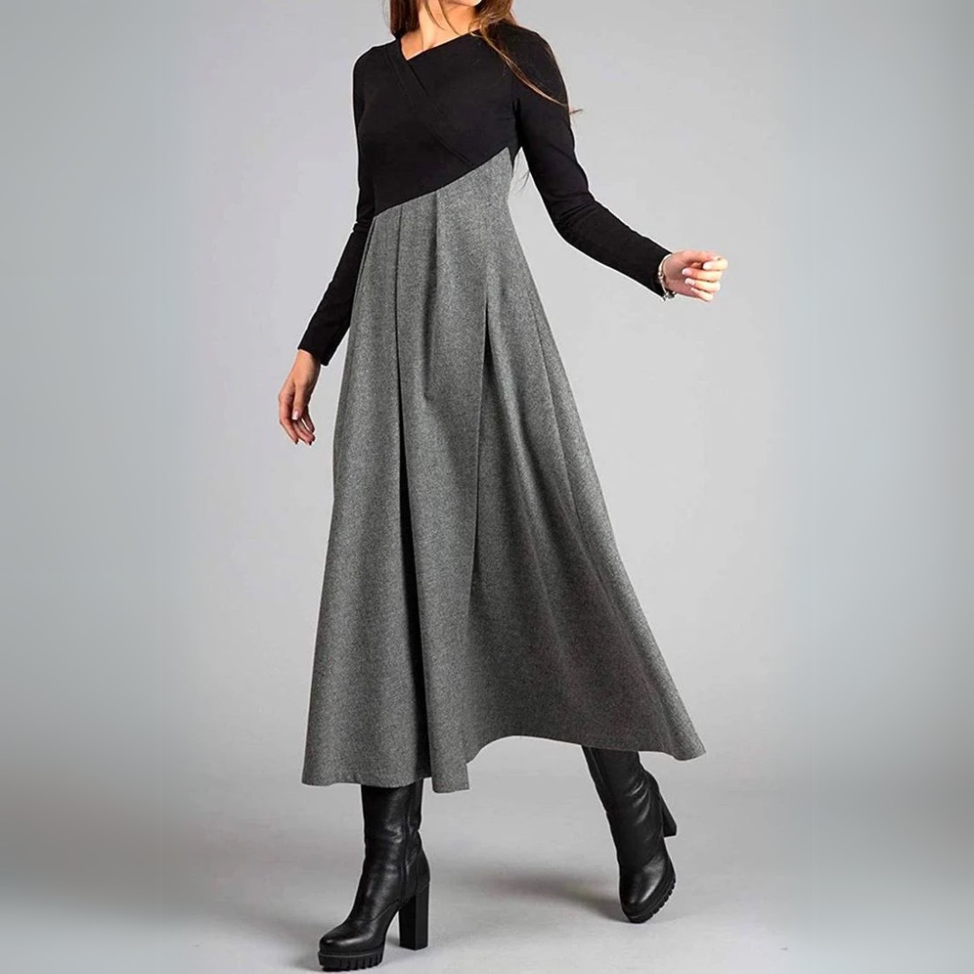 Astra - Two-Tone Long Sleeve Maxi Dress