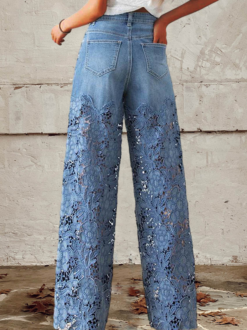 Luna - High-Waist Wide Leg Denim with Lace Detail